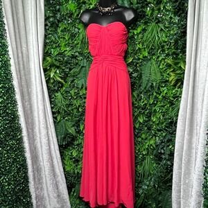 Aidan Mattox Dress Size 8 Red Coral Strapless Ruched Empire Waist Gown 3369